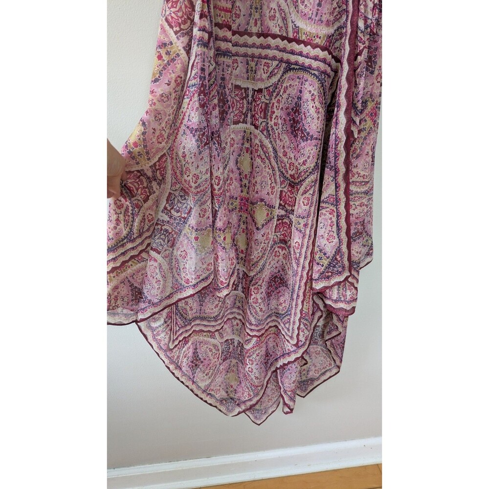 BCBGMaxazria Wrap Dress M Pink Tibetan Handkerchief Boho Off Shoulder Flowy $348 - Picture 5 of 10